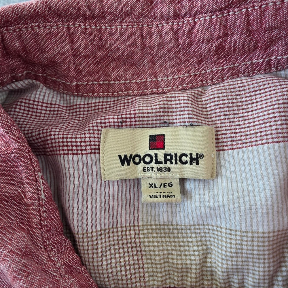 Woolrich Mens XL Red Heathered Cotton Short Sleeve Button Down Work Shirt - Picture 3 of 8